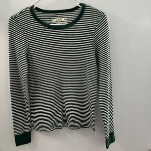 American Eagle Outfitters Green and White Striped Long Sleeve Waffle Material